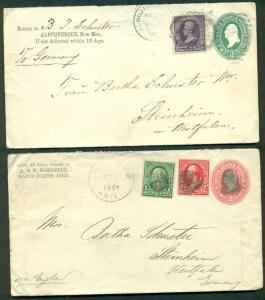 1897/1901 Two diff 2¢ entires w/Bureau issues added from ARIZONA to GERMANY, VF