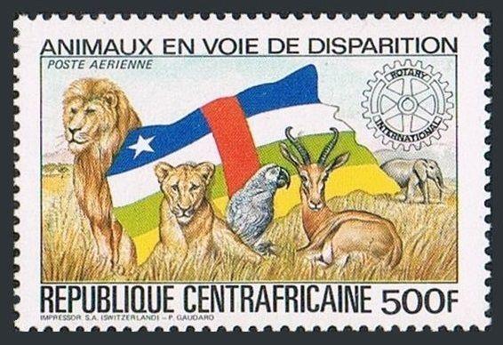 Central Africa C292,MNH. Endangered animals 1983.Lion,Parrot,Antelope,Elephant.