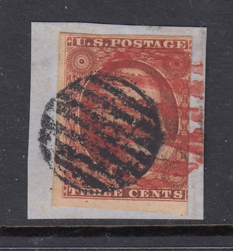 #10A on piece with red and black cancel (USED - 1851 issue) cv$150.00