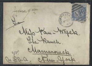 GIBRALTAR  (P2808B)  1898 QV 25C CANCEL A26 COVER TO USA 