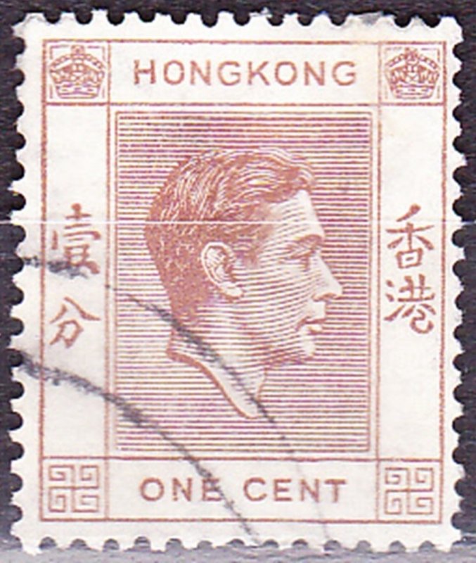 HONG KONG 1952 KGVI 1c Pale Brown SG140a Used