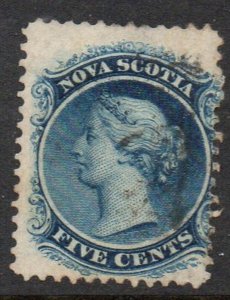 Nova Scotia  Sc 10 1860 5 cent blue Victoria stamp used