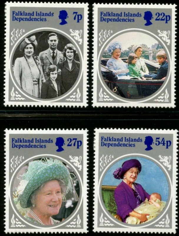 FALKLAND DEP. Sc#1L92-96 1985 Queen Mother Life & Times Cpl Set & S/S MH