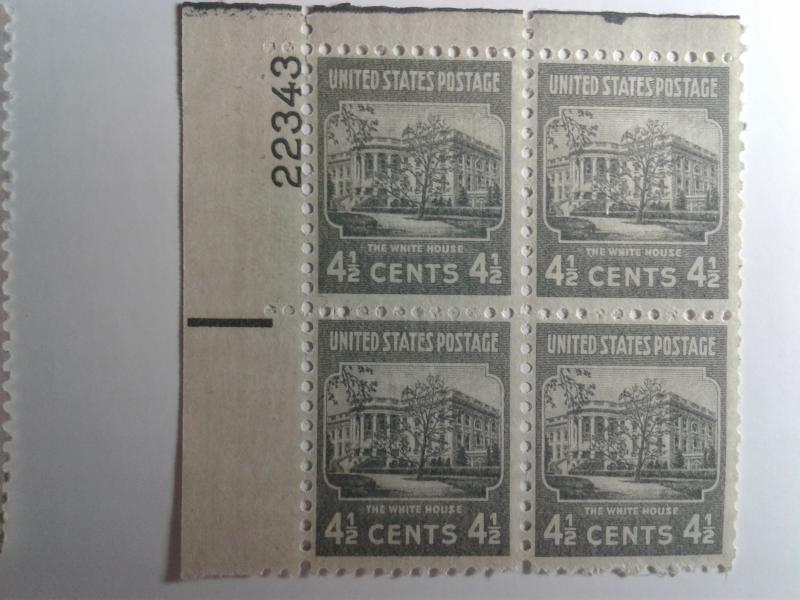 SCOTT # 809 AMAZING 4 1/2 CENT WHITE HOUSE PLATE BLOCK MINT NEVER HINGED GEM