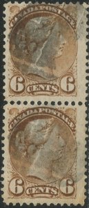 CANADA Sc#39 Vertical Pair 6c Yellow Brown Small Queen Used