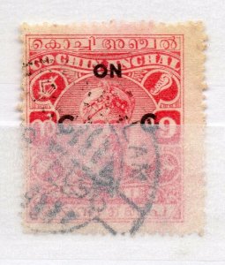 India Cochin 1919-33 Early Issue used Shade of 9p. Optd NW-15856