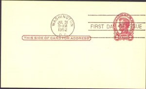 US FDC #UX43 1952 Washington DC Abraham 2¢ Lincoln Postal Card