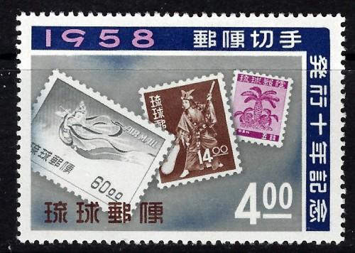 Ryukyu Is 43 Hinged 1958 issue pencil marks on gum