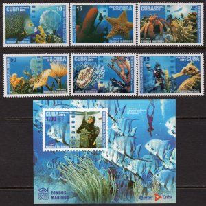 CUBA 2010 - Marine fauna - Fish - Crab - MNH Set + Souvenir Sheet