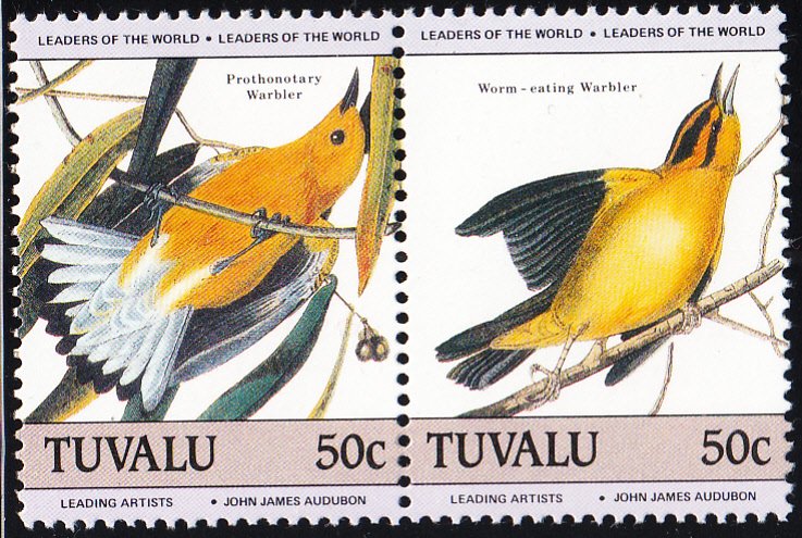 Tuvalu 1985 MNH Sc #281 50c Prothonotary warbler, Worm-eating warbler - Birds...