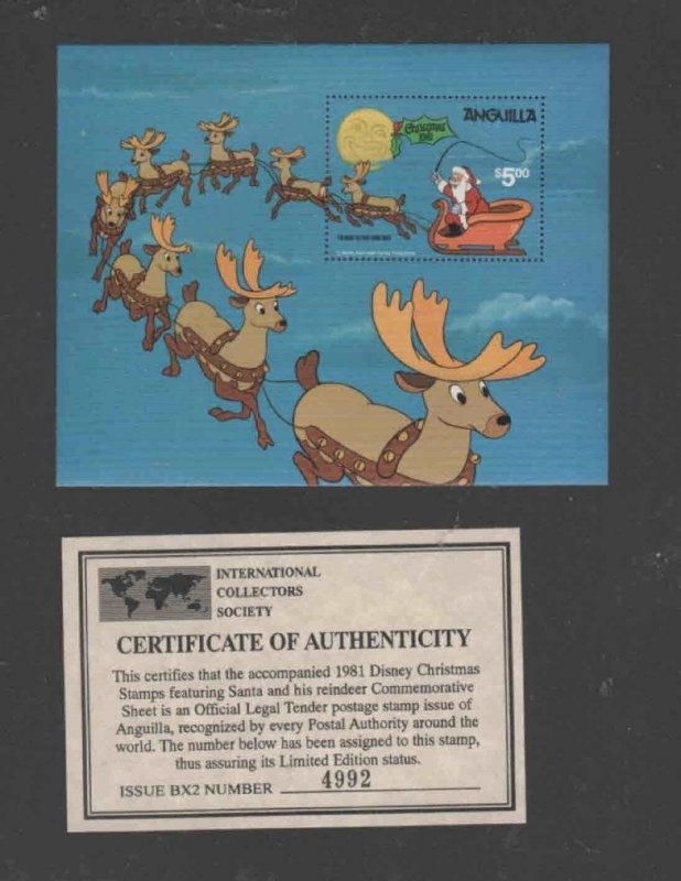 ANGUILLA #462 1981 DISNEY CHRISTMAS MINT VF NH O.G S/S W/CERT. 