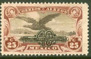 MEXICO C47, 40¢ on 25¢ SURCHARGED EAGLE IN FLIGHT, MINT, NH. F-VF.