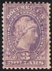 US 1914 $3 Documentary Revenue Sc R219 Used  VF, violet cancel