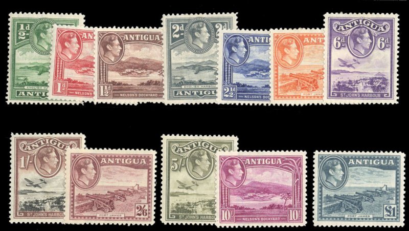 Antigua #84-95 Cat$71.30 (for hinged), 1938-51 George VI, complete set, hinged