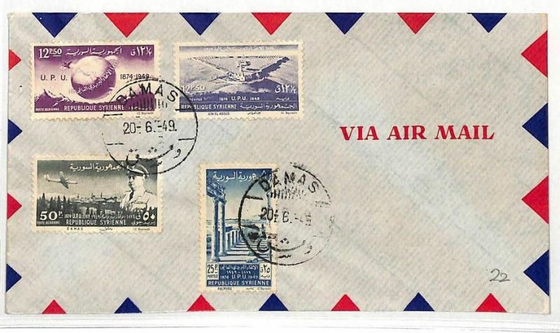 AJ56 1949 SYRIA Cover Damas Air Mail HIGH VALUES Franking AVIATION UPU Issues