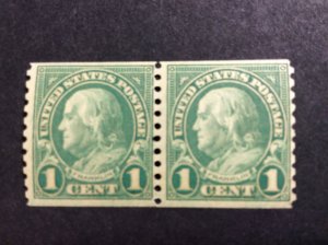 U.S.#597 Ben Franklin 1c Coil Pair, MNH VG-F. See description.
