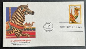 A CAROUSEL MENAGERIE #2392 OCT 1 1988 SANDUSKY OH FIRST DAY COVER (FDC) BX3-2