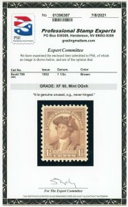 US Stamp #706 Washington 1-1/2c - PSE Cert - XF 90 - Mint OGNH - SMQ $28.00