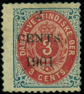 DANISH WEST INDIES #24b (24v3) 2CENTS 1901 w/large digits, hinged, Facit $935