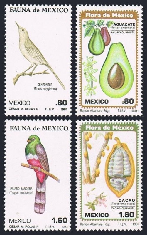 Mexico 1234-1237, MNH. Mi 1747-1750. Mockingbird, Trogon, Avocado, Cacao, 1981.