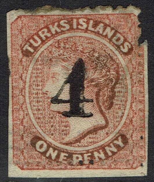 TURKS ISLANDS 1881 QV 4 ON 1D USED SPACEFILLER 