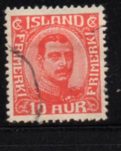 Iceland Sc 115 1920 10 aur red Christian X stamp used