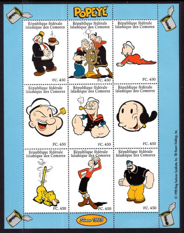 Comoro Islands 832L Popeye Souvenir Sheet MNH VF