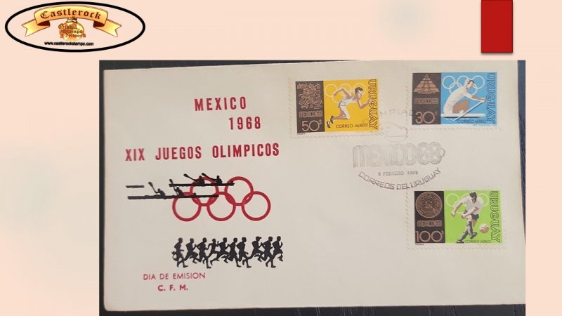 O) 1968 URUGUAY,  XIX OLYMPIC GAMES MEXICO 1968, ATHLETICS, ROWING, FOOTBALL, FD 