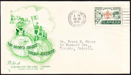 CANADA #356 1955 World Boy Scouts Jamboree FDC (Green)