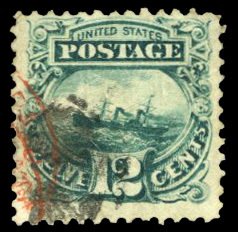 United States, 1869 Pictorials #117 Cat$270, 1869 12c green, red and black ca...