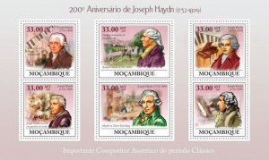 Mozambique 2009 MNH - 200th Ann. of Joseph Haydn. Sc 1893, Mi 3392-3397