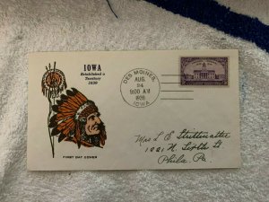 Scott 838 1938 FDC -  - Iowa Territory - Pavois Cachet