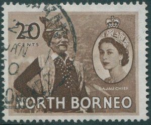 Malaysia North Borneo 1954 SG380 20c QEII Bajau Chief FU #1