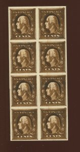TD51 George Washington Bruckmann Photo Etching Test Block of 8 Stamps (Bz 531)