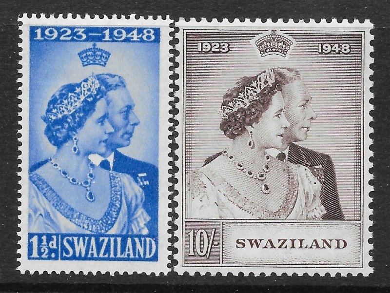 SWAZILAND SG46/7 1948 ROYAL SILVER WEDDING MTD MINT