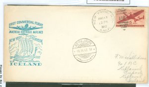 US C28 1st Flight New York to Stockholm 3-17-1947, addressed creases