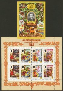 Kyrgyzstan Sc# 124-5 MNH Pushkin (M/S + S/S / Perf + Imperf)