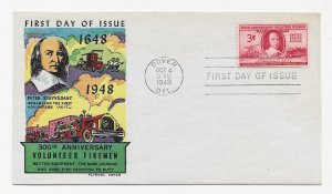 US 971 (Me-9) 3c Volunteer Firemen on FDC Fluegel Multi-Color Cachet ECV $75.00