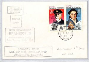 BRITISH ANTARCTIC TERRITORY Cover Faraday Base RRS BRANSFIELD 1981{samwells}ZK69