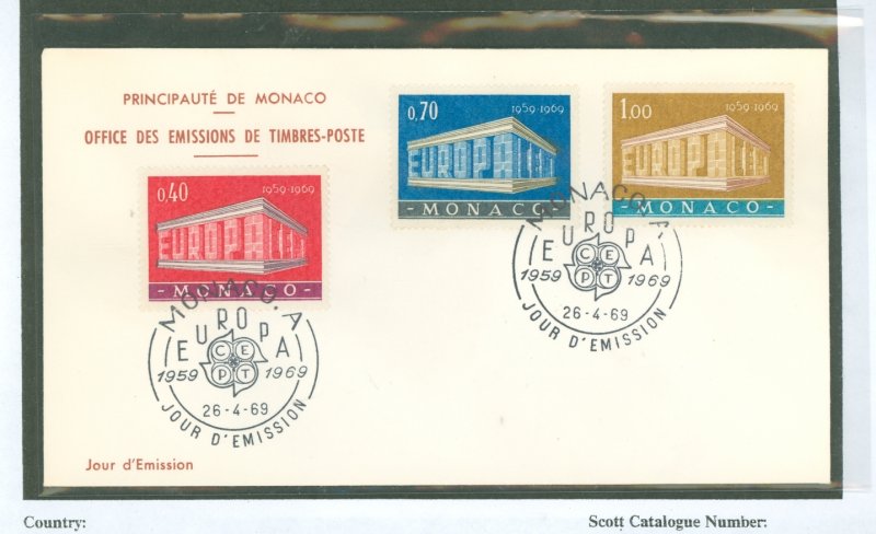 Monaco 722-724 1969 europa, set of 3 on unaddressed first day cover