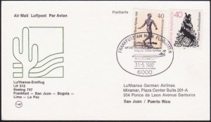 GERMANY 1982 Lufthansa first flight postcard to SAN JUAN PUERTO RICO.......A6384