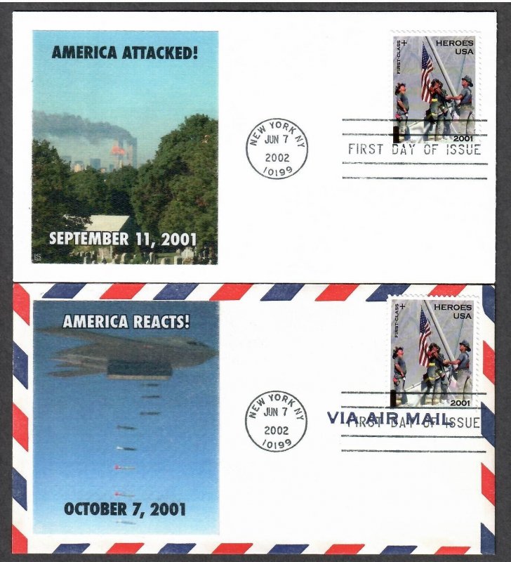US # B2 - Remember September 11 , 2001 - on 2 Lakestamps FDCs - I Combine S/H