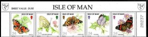 Isle of Man 1993, Butterflies MNH Top Strip  of 5  # 571a