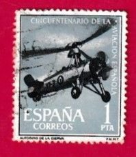 SPAIN SCOTT#1040 1961 1pta SPANISH AVIATION 50th ANN. - USED
