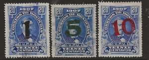 Honduras 128-30  1910  set 3  fine used