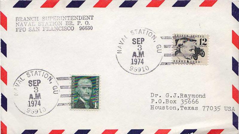 Guam 1c Jefferson and 12c Ford Prominent Americans 1974 Naval Station, GU, 96...