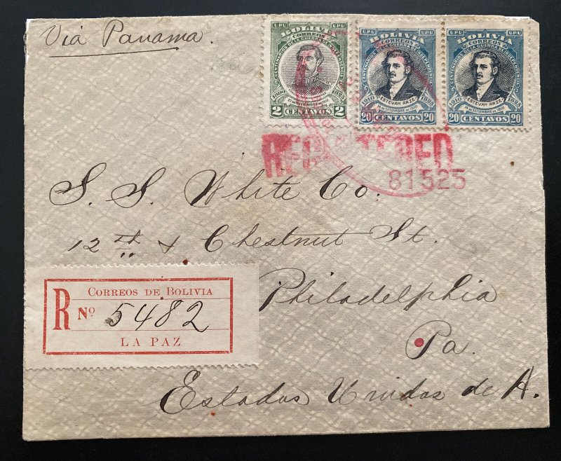 1911 La Paz Bolivia Registered Cover To Philadelphia PA USA Reduced Fee 