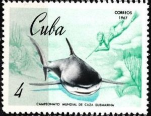 CUBA Sc# 1278 MARINE LIFE underwater fishing  BLUE SHARK 4c  1967  MNH