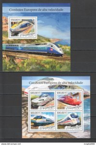 2016 Mozambique Transport European High Speed Trains 1Kb+1Bl ** St2223