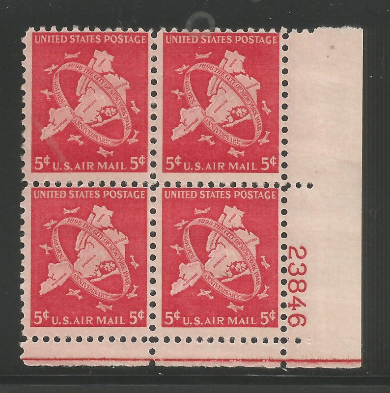 Lot # A101  Scott # 5c NY Air Mail Plate Block